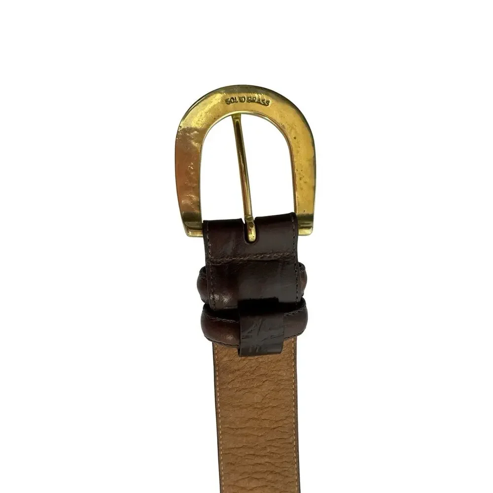Brighton Brown Leather Croc Embossed Belt Solid Brass Buckle 41409 M Vintage
